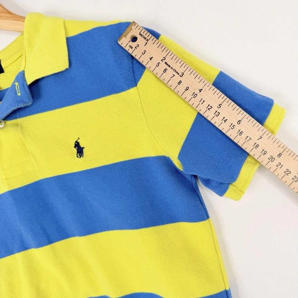 Ralph Lauren Youth Yellow Blue Striped Short Sleeve Rugby Polo Shirt SZ- M 10/12